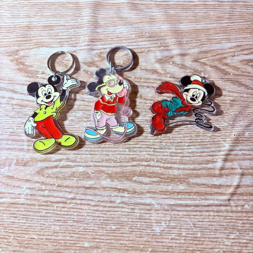 Lot of 3 Vintage Mickey Mouse Plastic Key Chains Disney Collectable